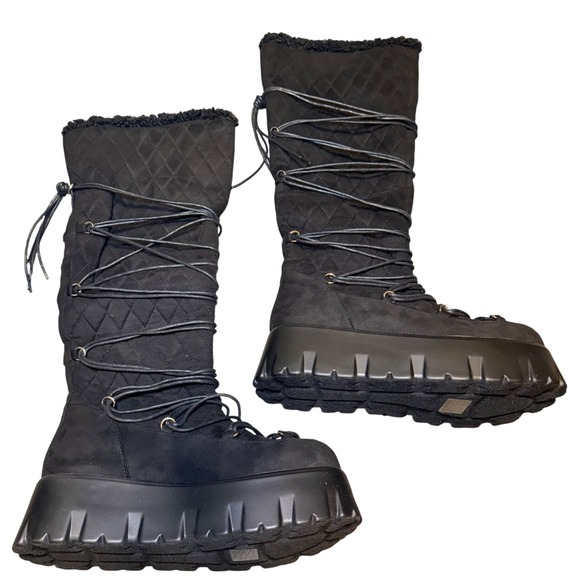 The Unbranded Brand Shoes - Tall Platform Boots Black Lace Up Chunky Sole Knee High 9